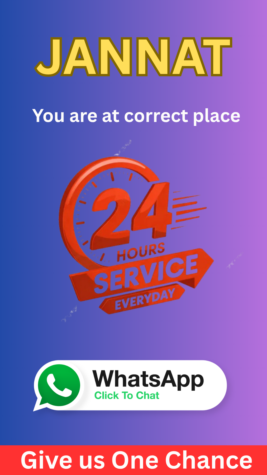 Jannat 24 hour WhatsApp service poster